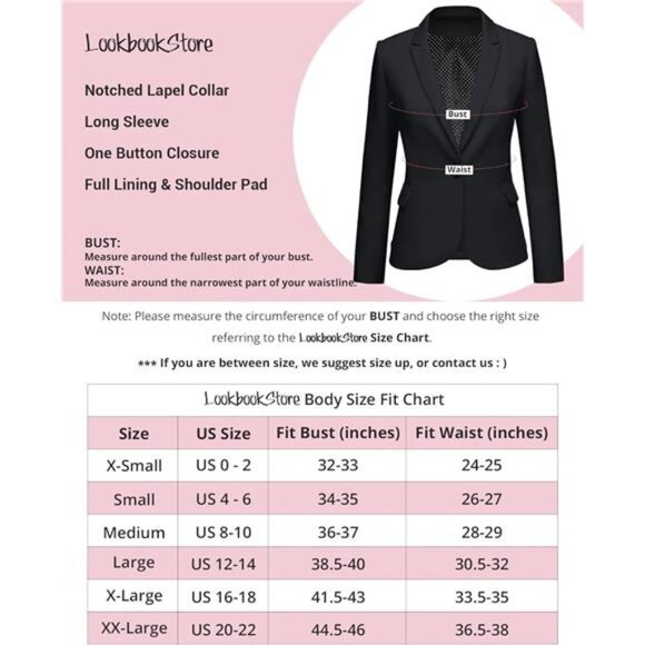 Womens Notched Lapel Pockets Button Work Office Blazer Jacket Suit - Picture 6 of 7